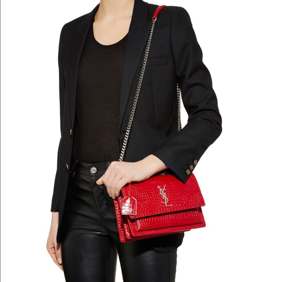 🔥🔥🔥NEW YSL Saint Laurent Sunset crocodile embossed medium bag - Picture 2 of 15